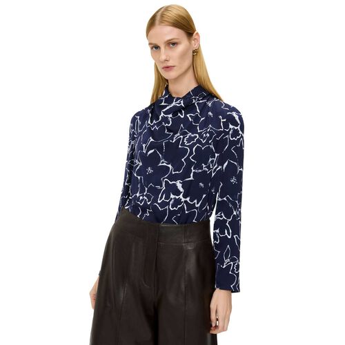 Veronika Maine Navy Blooms Draped Neck Top